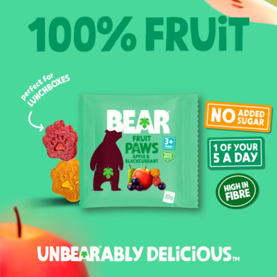BEAR fruktsnacks eple og solbær 5x20g, UK-versjon