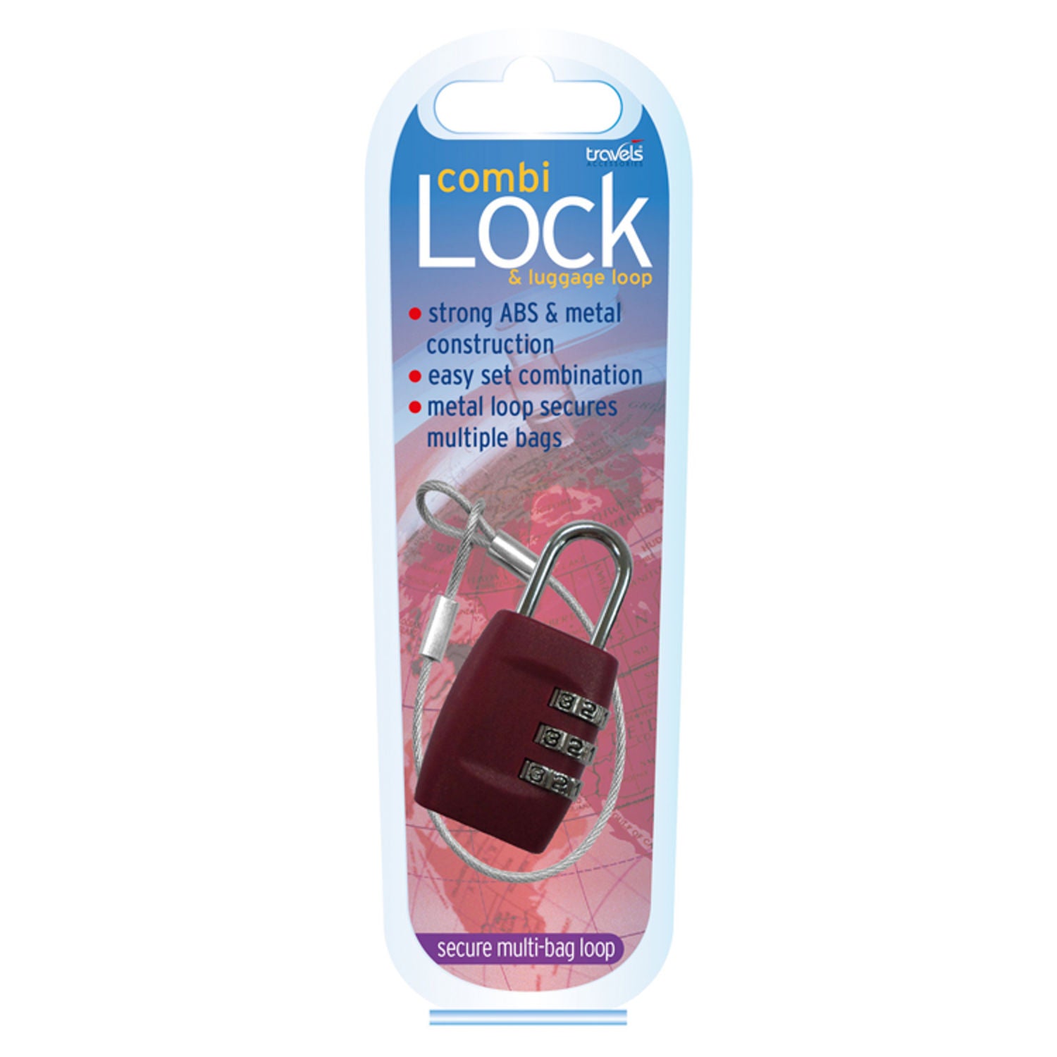 Travels combination lock with loop (British brand)