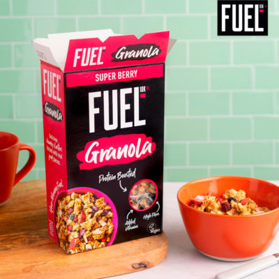 FUEL10K Super Berry Protein Granola breakfast cereal 400g, imported from the UK