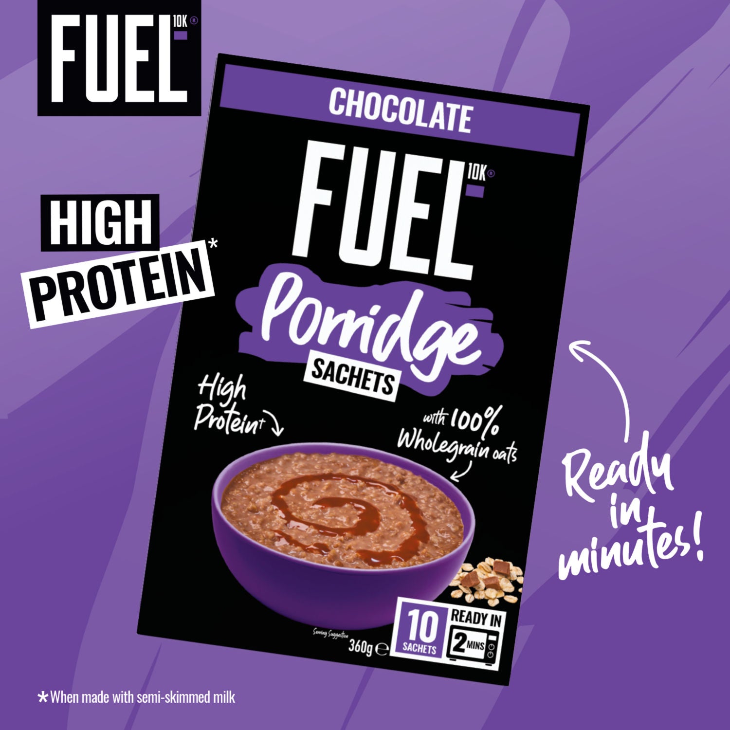 FUEL10K chocolate protein porridge sachets 10x36g - British product