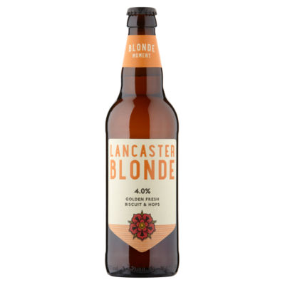 Cerveza rubia dorada Lancaster 500 ml, versión británica