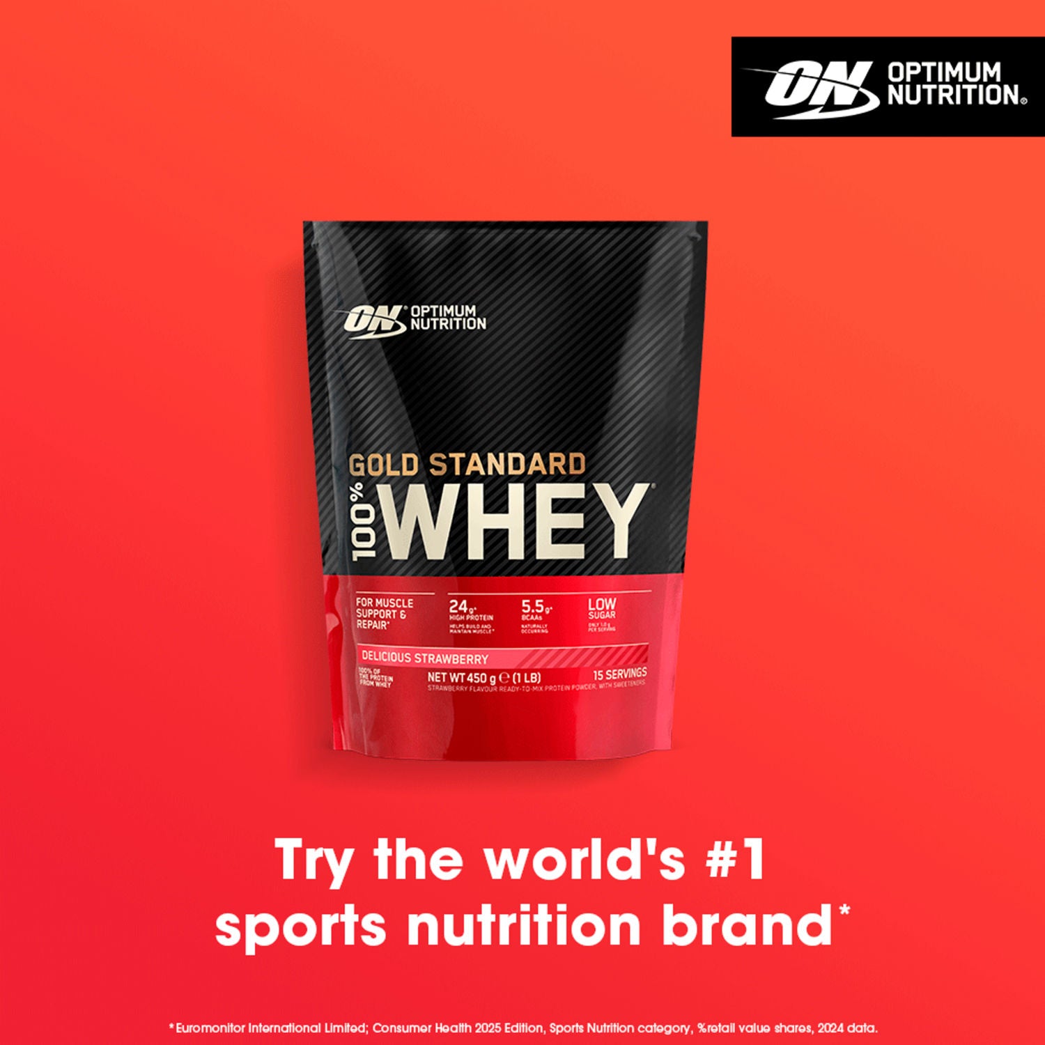 Optimum Nutrition Whey Protein Powder Strawberry Flavour 450g, imported from the UK