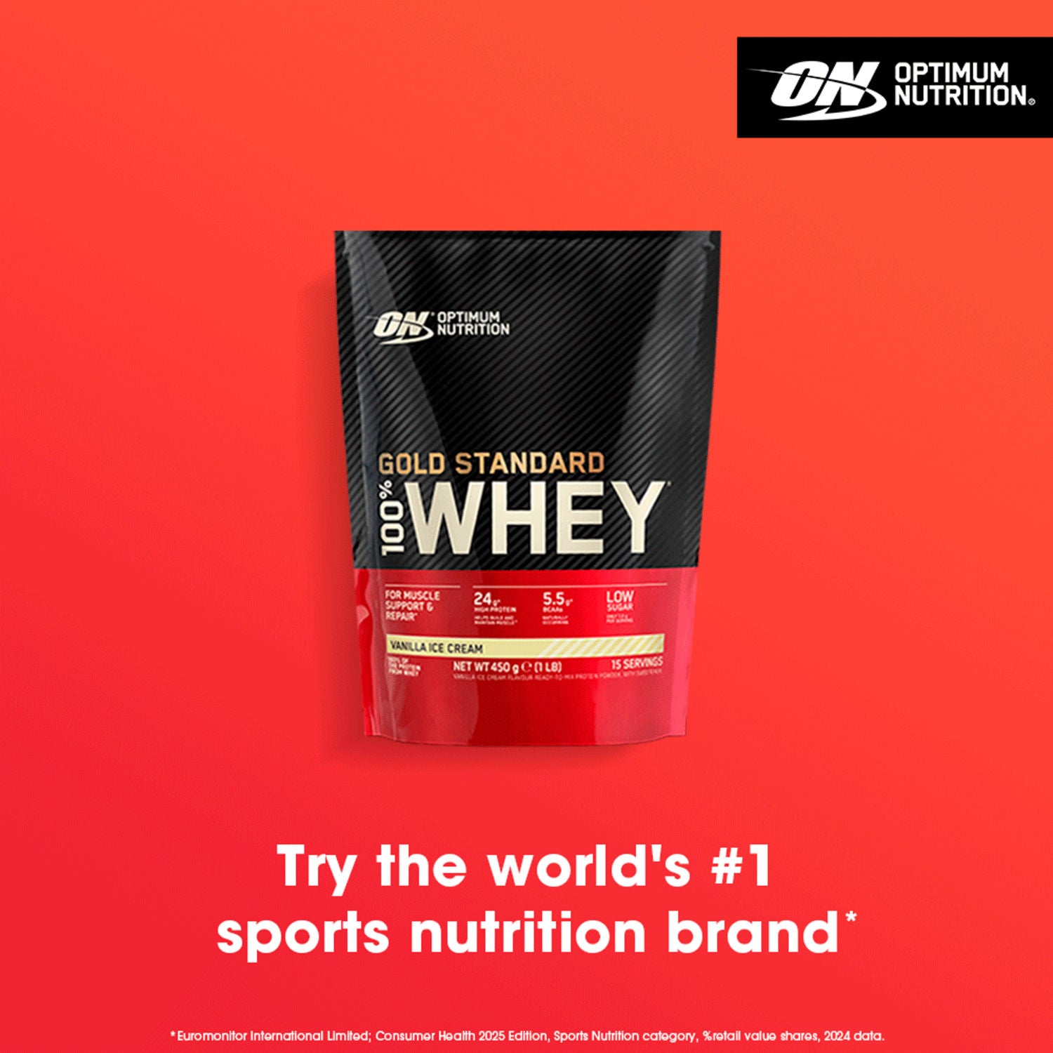 Optimum Nutrition Whey Protein Vanilla Ice Cream 450g, imported from the UK