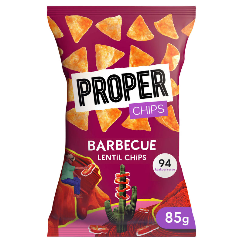 Properchips barbecue lentil chips 85g, imported from the UK