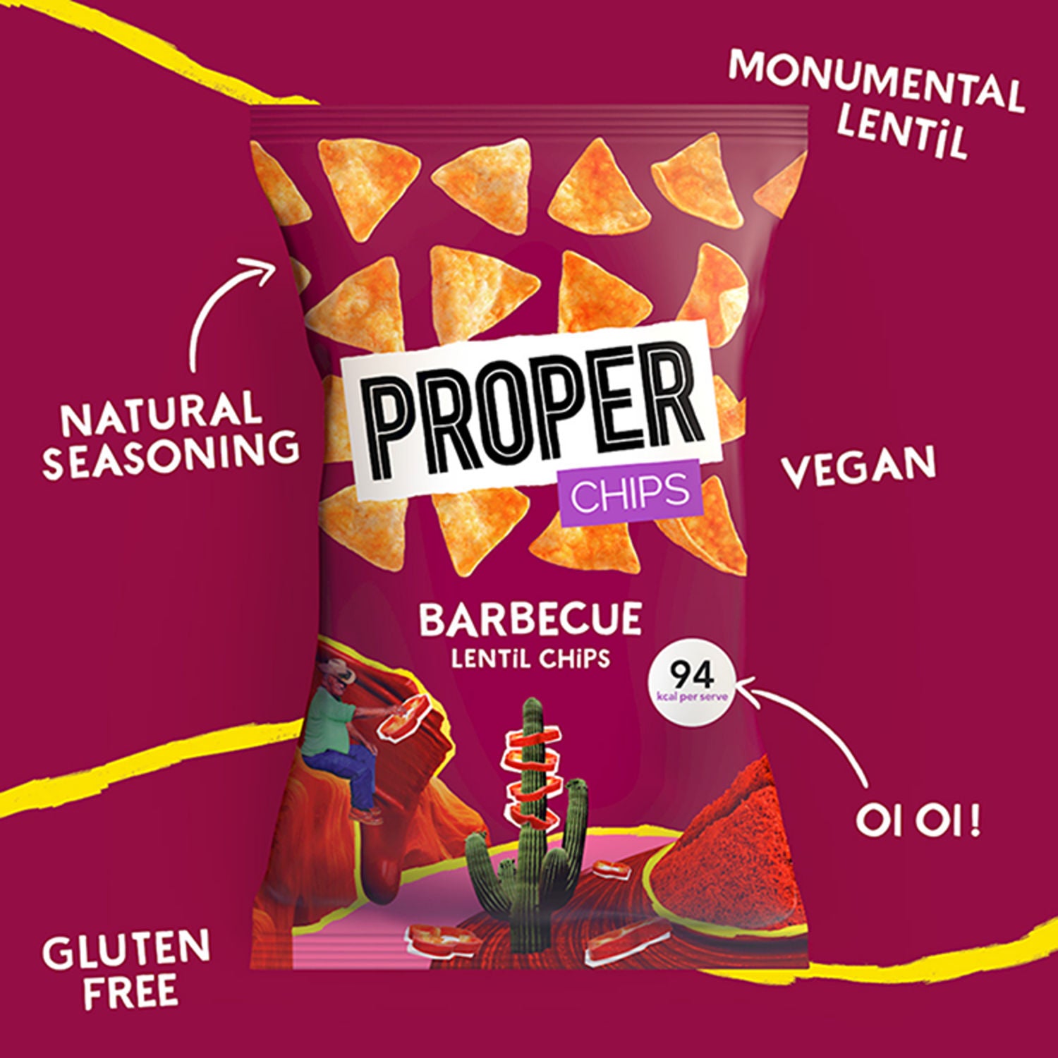 Properchips barbecue lentil chips 85g, imported from the UK