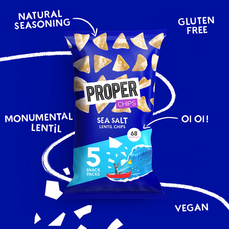 Proper Sea Salt Lentil Chips 70g, imported from the UK