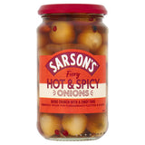 Sarsons fiery hot & spicy pickled onions 460g (British brand)