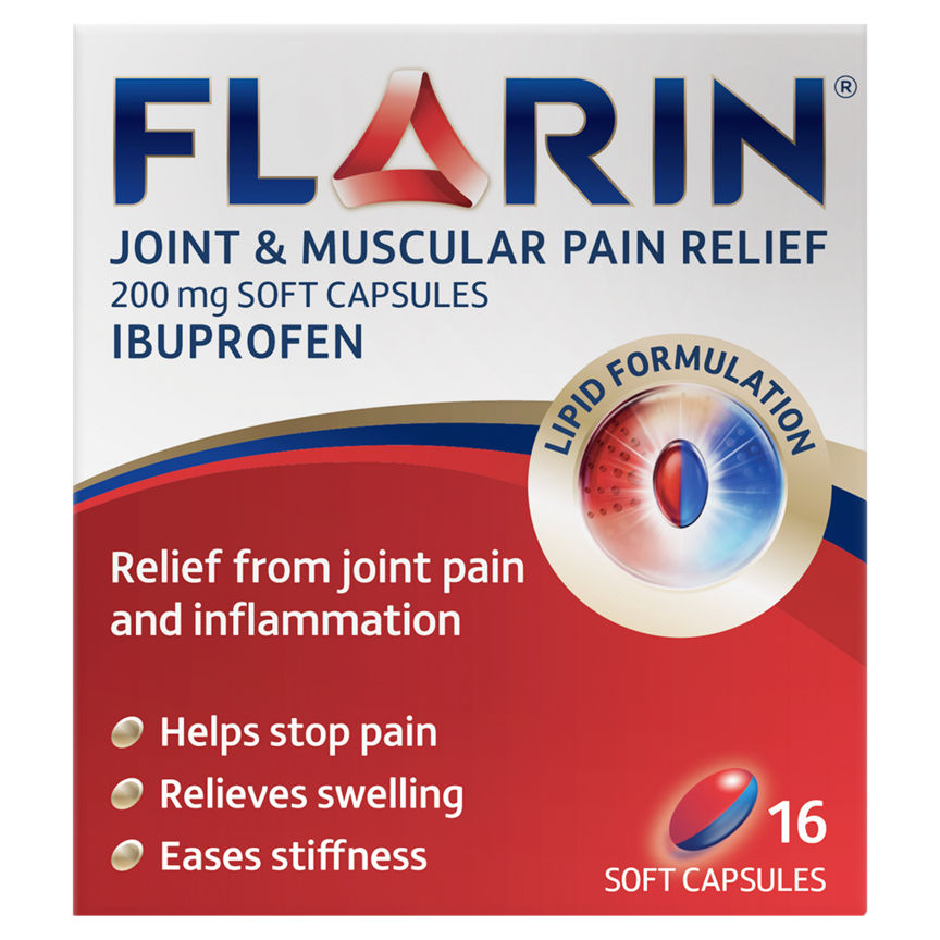 Flarin Joint and Muscular Pain Relief 200mg Soft Capsules 16 Soft Capsules GOODS ASDA   