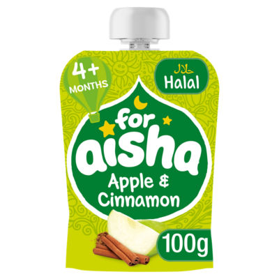 ASDA For Aisha Apple & Cinnamon 4+ Months Baby Fruit Puree 100g- Buy online at McGrocer