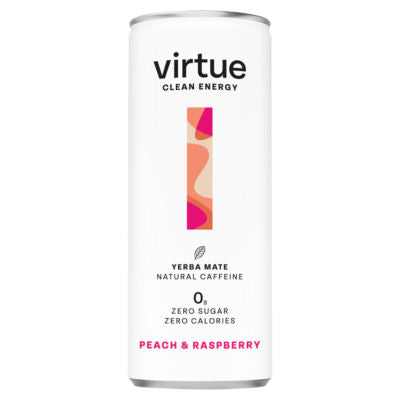 Virtue Clean Energy peach and raspberry yerba mate 250ml - British product