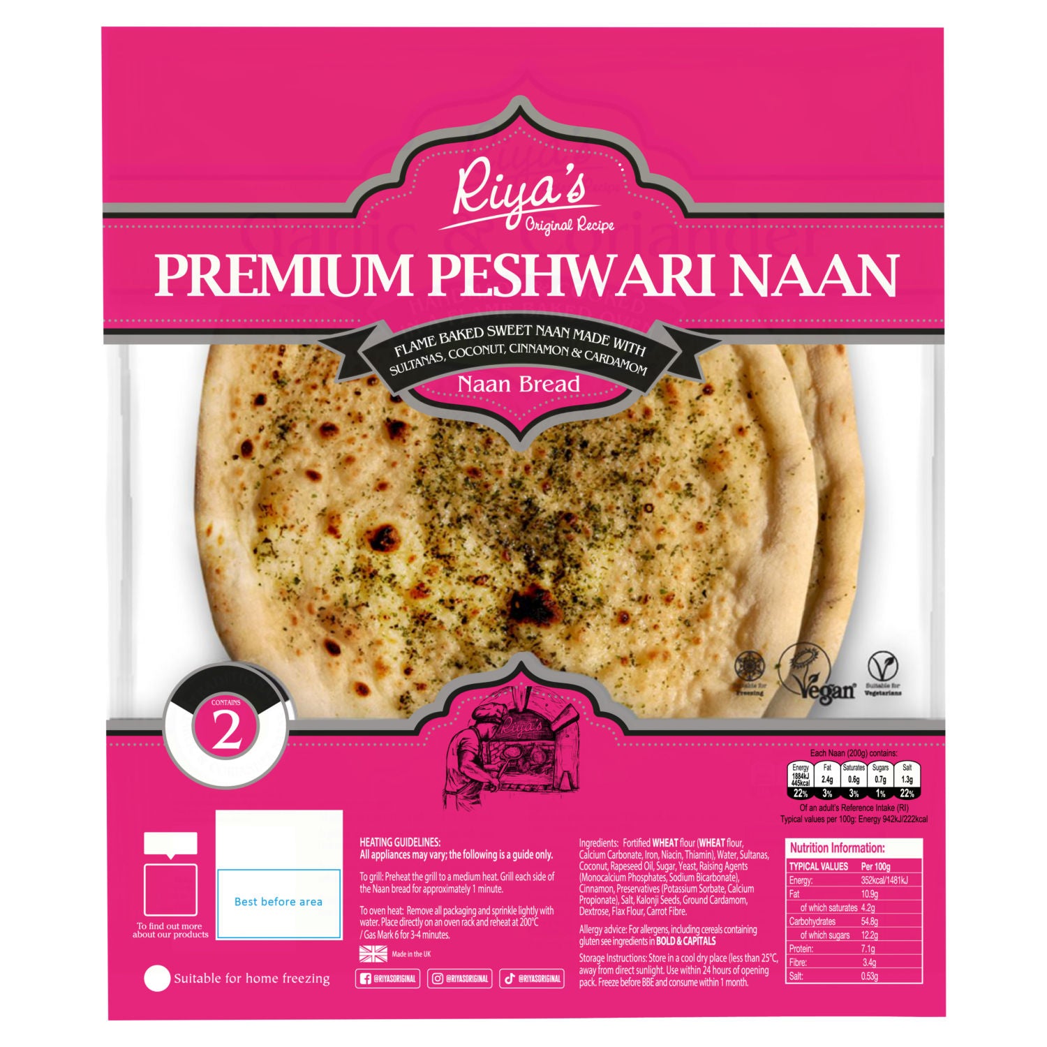 Riya's premium peshwari naan bread 2 pack, imported from the UK
