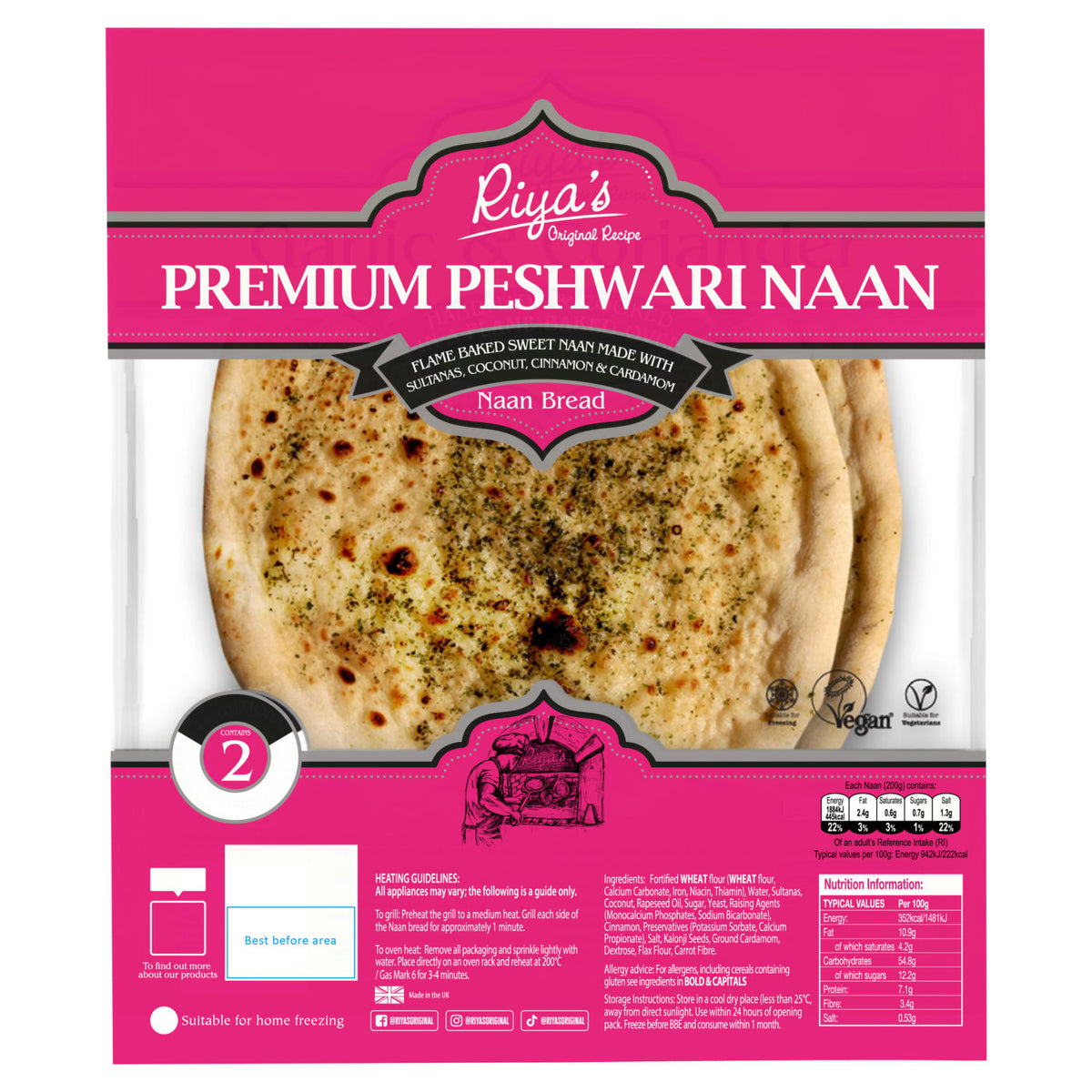 Riya's premium peshwari naan bread 2 pack, imported from the UK