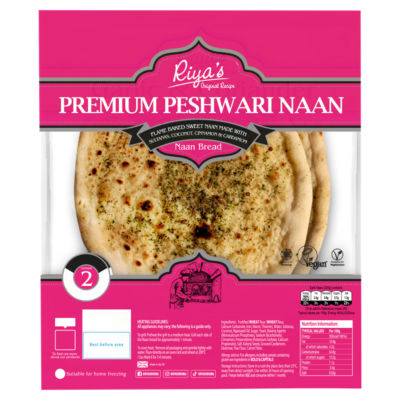 Riya's premium peshwari naan bread 2 pack, imported from the UK