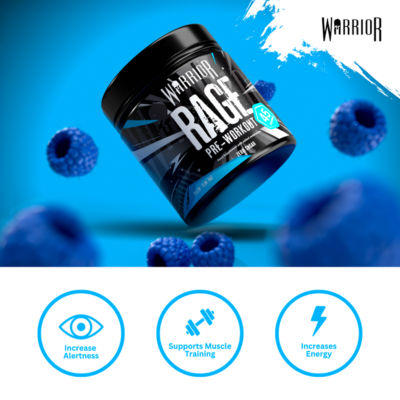 Warrior Rage pre-workout Blazin Blue Raz 392g (British brand)
