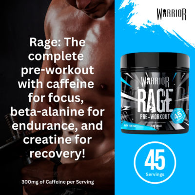 Warrior Rage pre-workout Blazin Blue Raz 392g (British brand)