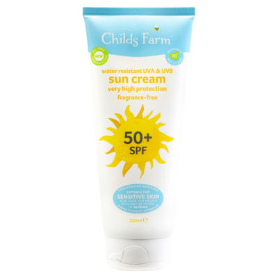 Childs Farm sun cream SPF 50+ fragrance-free 200ml, imported from the UK