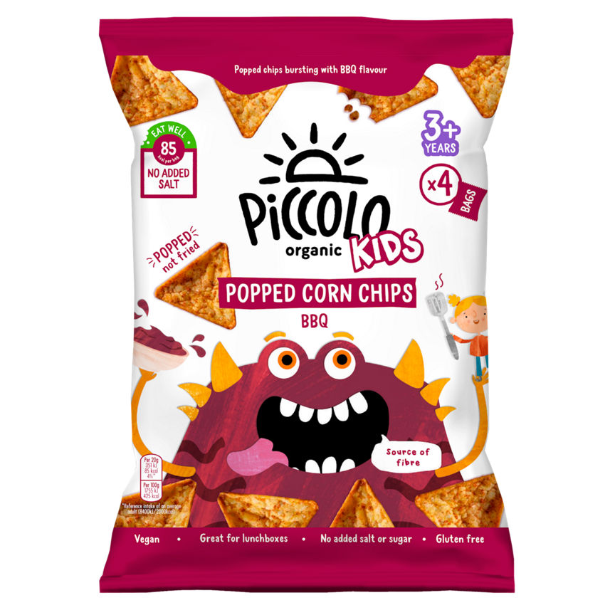 Piccolo Organic Kids Popped Corn Chips BBQ 3+ Years 4 x 20g (80g)