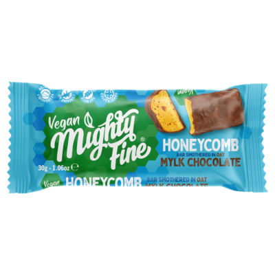 Mighty Fine Vegan Honeycomb Bar with Oat Mylk Chocolate 30g, imported from the UK