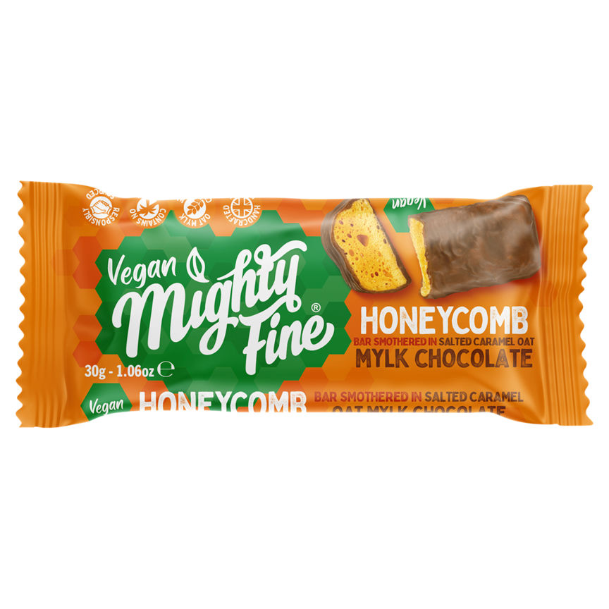 Mighty Fine Vegan Honeycomb Bar Smothered in Salted Caramel Oat Mylk Chocolate 30g GOODS ASDA   