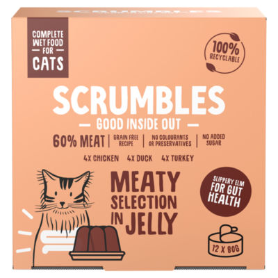 Scrumbles meat selection in jelly wet cat food 12x80g (British brand)