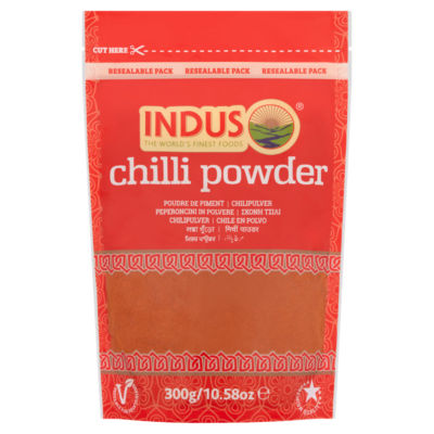 Indus Chilli Powder 300g in a resealable pack, imported from the UK