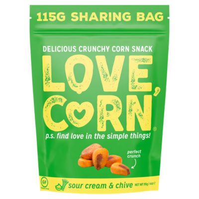 LOVE CORN sour cream and chive crunchy corn snack 115g, imported from the UK