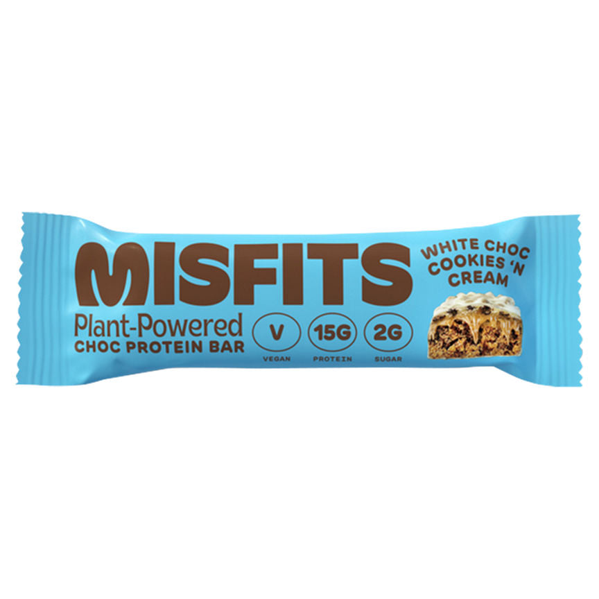 Misfits Plant-Powered Choc Protein Bar White Choc Cookies 'N Cream Flavour