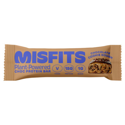 Misfits Chocolate Cookie Dough Plant-Powered Protein Bar 45g, imported from the UK