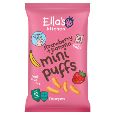 ASDA Ella's Kitchen Strawberry Banana Mini Puffs from 10 Months Organic Baby Snack 4 x 8g (32g)- Buy online at McGrocer