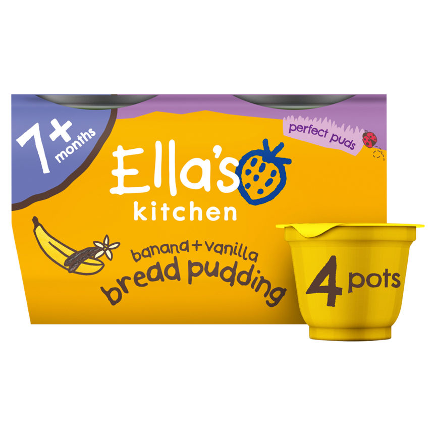 Ella's Kitchen Banana + Vanilla Bread Pudding 7+ Months 4 x 80g (320g) GOODS ASDA   