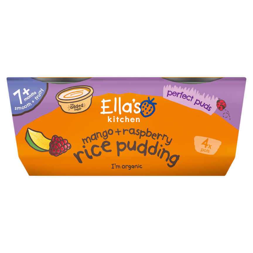 Ella's Kitchen Mango + Raspberry Rice Pudding 7+ Months 4 x 80g (320g) GOODS ASDA   