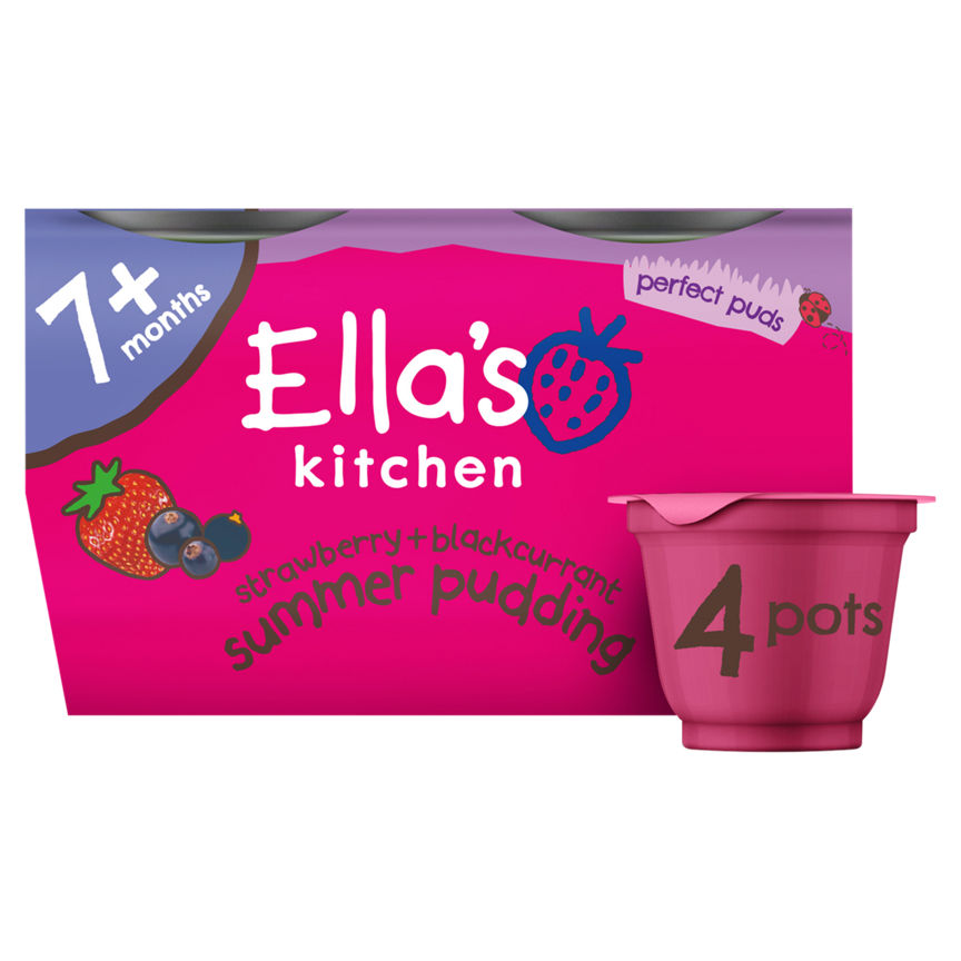 Ella's Kitchen Strawberry + Blackcurrant Summer Pudding 7+ Months 4 x 80g (320g) GOODS ASDA   