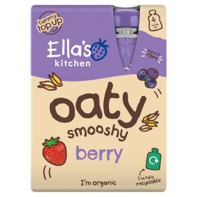 Ella's Kitchen Berry Oaty Smooshy baby fruit oat pouch 4x90g, UK version