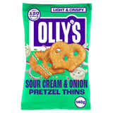 Olly's sour cream & onion pretzel thins 140g, imported from the UK