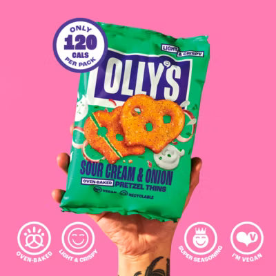 Olly's sour cream & onion pretzel thins 140g, imported from the UK