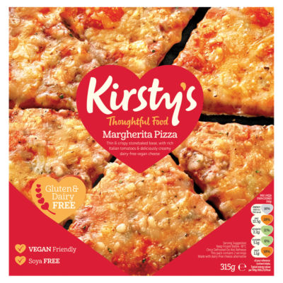 Kirsty's Margherita Pizza Vegane Glutenfreie Tiefkühlpizza 315g