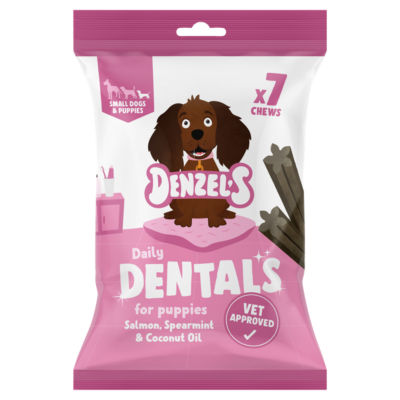 ASDA Denzel's Daily Dentals for Puppies Salmon, Spearmint & Coconut Oil Dental Chews 13g- Buy online at McGrocer
