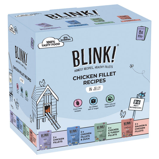 Blink! Wet Cat Food Chicken Pouch Selection in Jelly 8 x 85g GOODS ASDA   