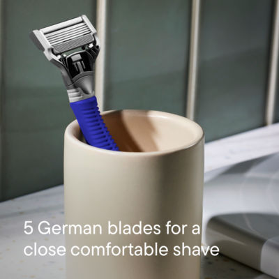 Harry's men's 5-blade razor with indigo blue handle, UK version