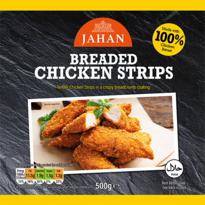 Jahan breaded chicken strips 500g, imported from the UK