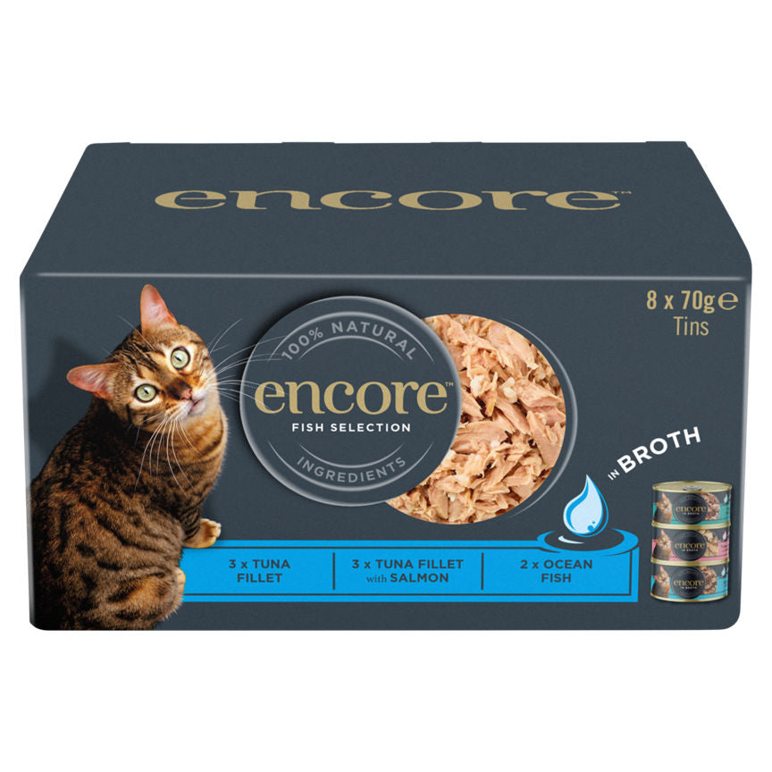 Encore Natural Wet Cat Food Fish Selection Broth 8x Tins GOODS ASDA   