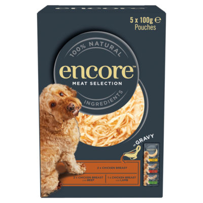 Encore dog food meat selection in gravy 5x100g, UK version