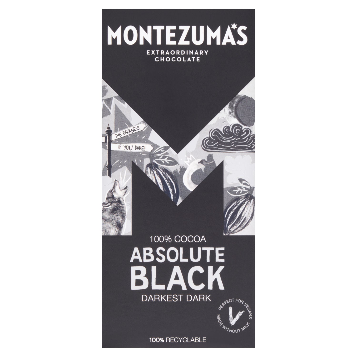Montezuma's Absolute Black dark chocolate bar 90g, imported from the UK