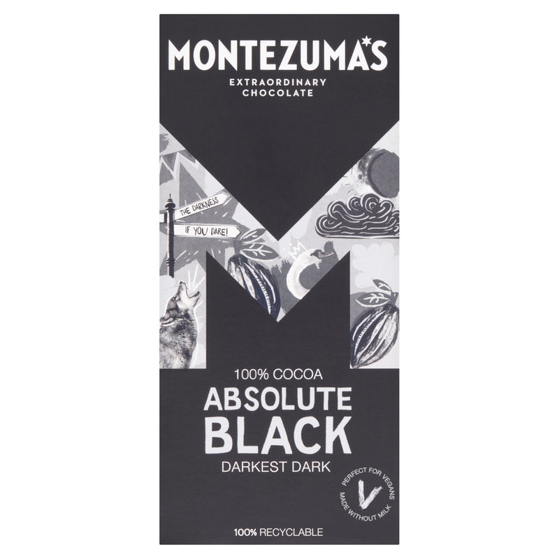 Montezuma's Absolute Black dark chocolate bar 90g, imported from the UK