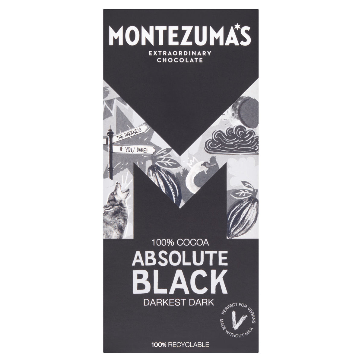 Montezuma's Absolute Black dark chocolate bar 90g, imported from the UK