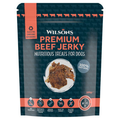 ASDA Wilsons Premium Beef Jerky Dog Treat for Puppies 12 Weeks+ 100g- Buy online at McGrocer