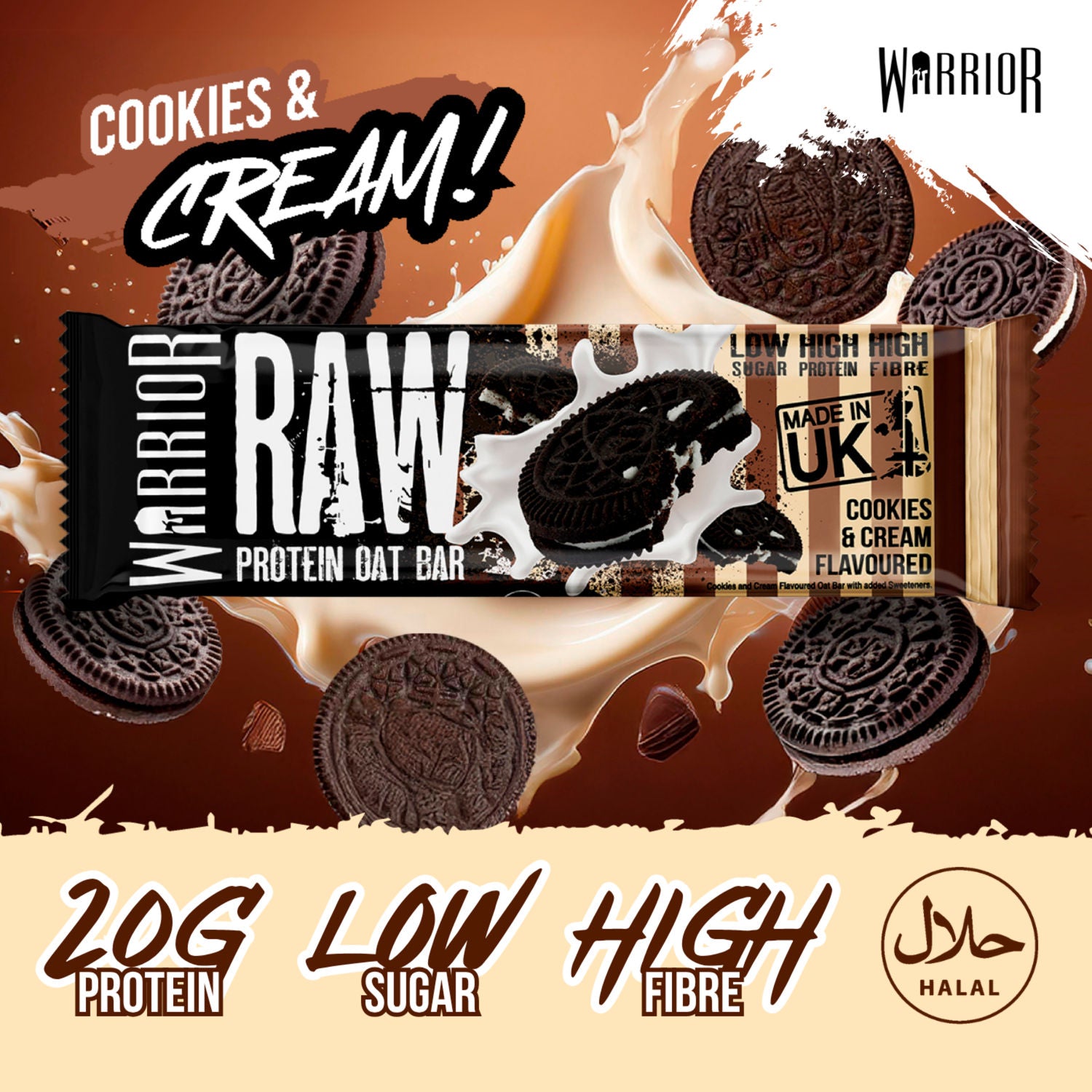 Warrior Raw Cookies & Cream Protein Flapjack 75g (British brand)
