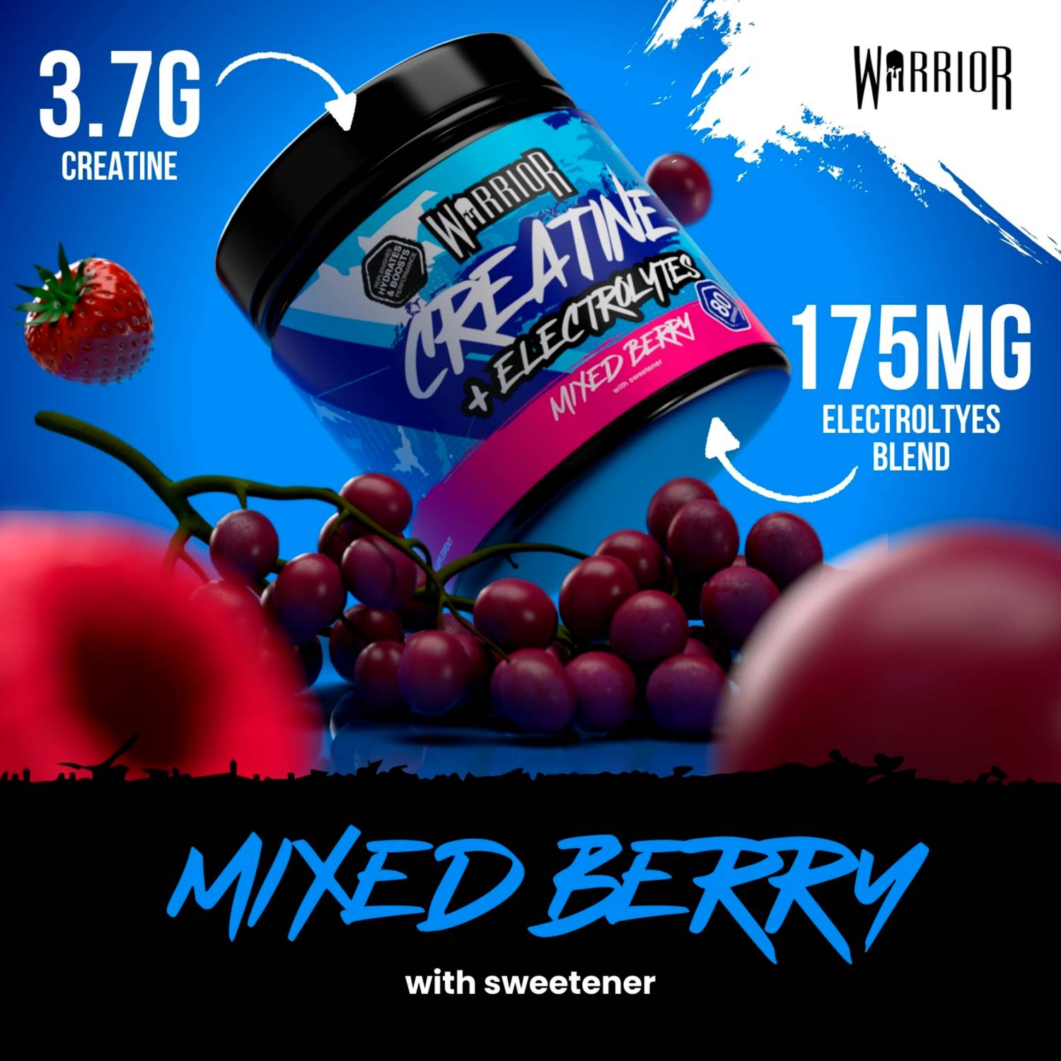 Warrior creatine supplement mixed berry 360g, imported from the UK