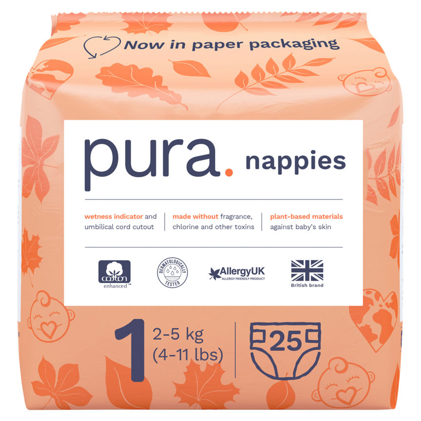 Pura 25 Nappies Size 1 Newborn 2-5 kg (4-11 lbs)