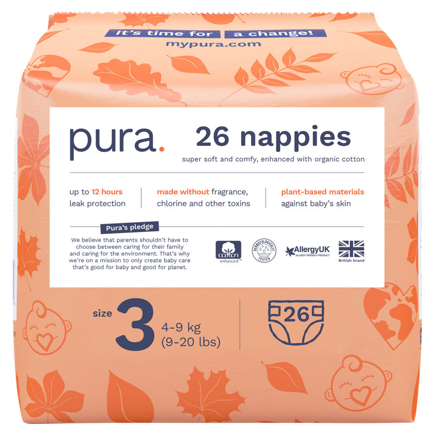 Pura 26 Nappies Size 3 4-9kg (9-20lbs) GOODS ASDA   